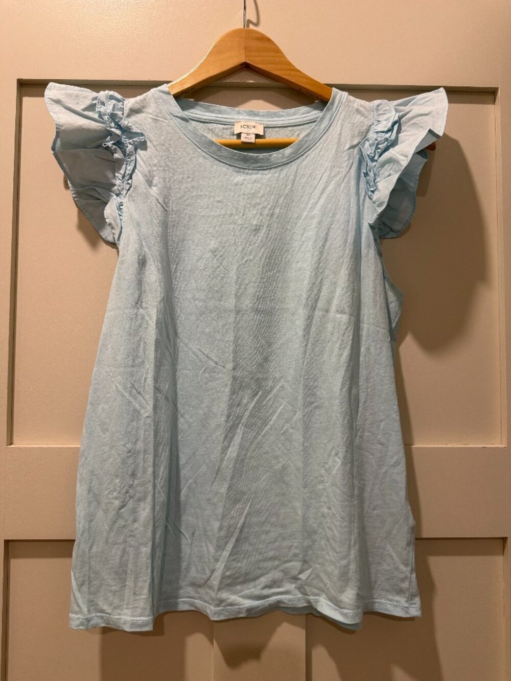 J Crew Factory Light Blue Ruffle Sleeve Tank, Size M